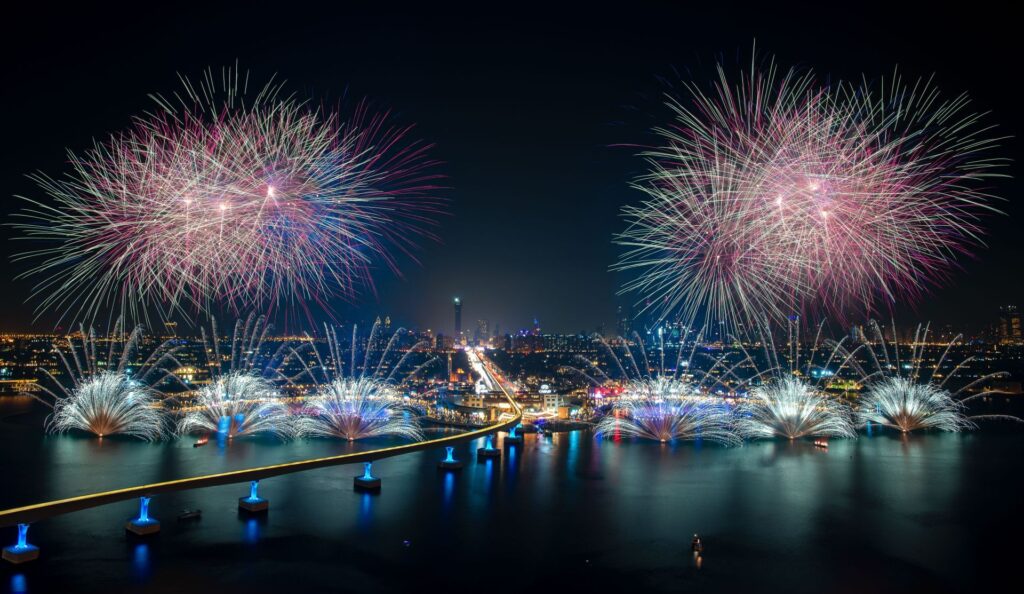 The Pointe Fountains The Palm Jumeirah FLASH ART FX Feuerwerk